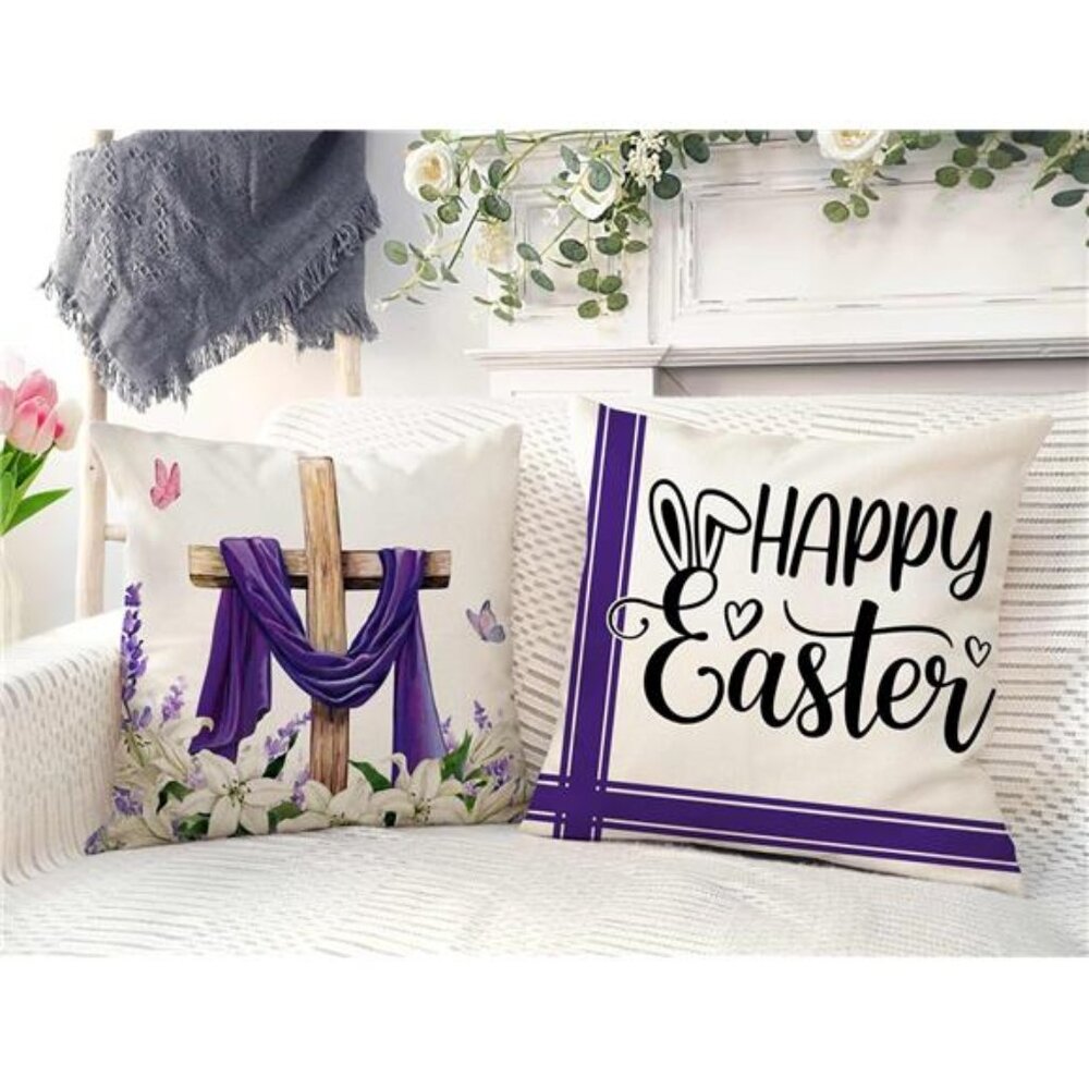 Easter Throw Pillow Covers 18 x 18 Inch Set of 4, He is Risen - Picture 4 of 7